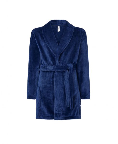 Men's short blue knotted winter dressing gown