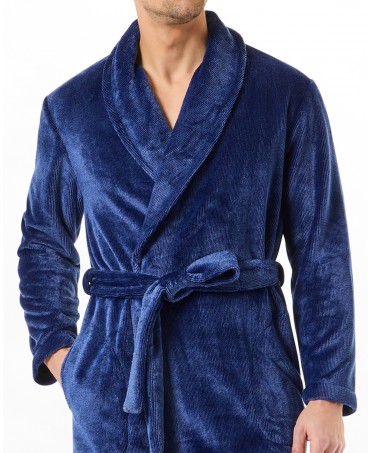 Men's knotted short dressing gown with pockets detail