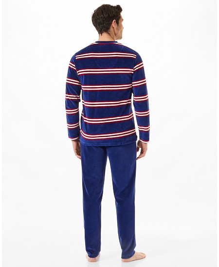 Rear view of men's winter pyjamas in velvet stripes