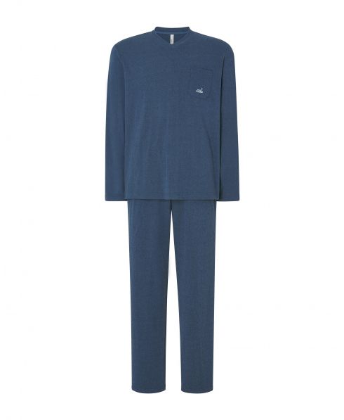 Pijama largo Lohe de hombre, chaqueta lisa manga larga, cuello pico, pantalón largo liso.
