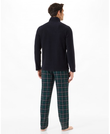 Rear view of men's winter pyjamas with plain jacket and zippered collar
