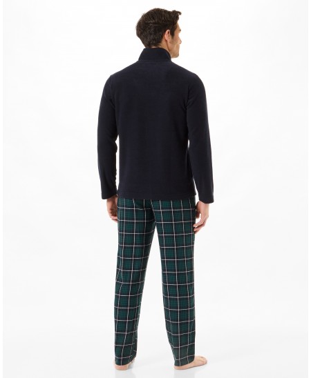 Rear view of men's winter pyjamas with plain jacket and zippered collar