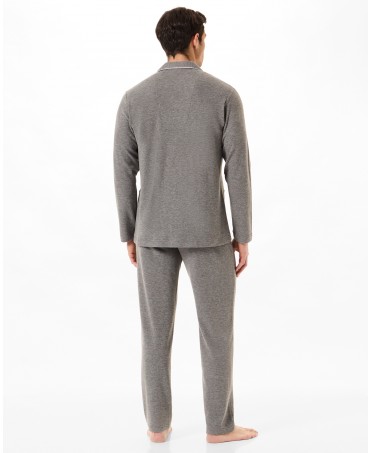 Rear view of men's pyjama long sleeve plain grey