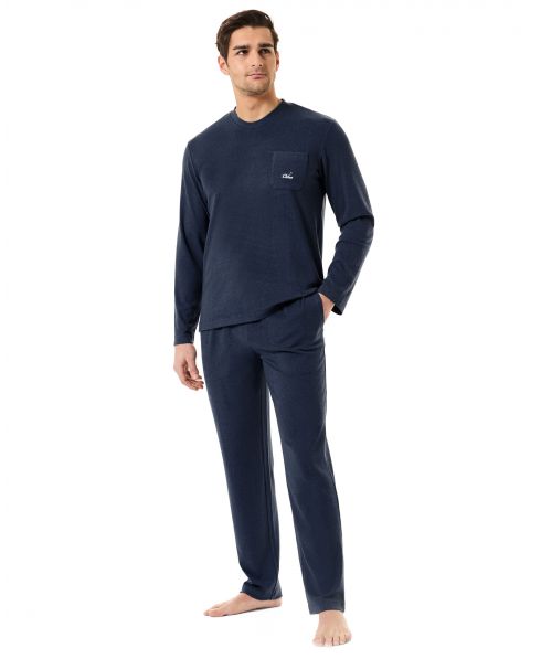 Men's winter pyjamas, long sleeve knitted with round collar