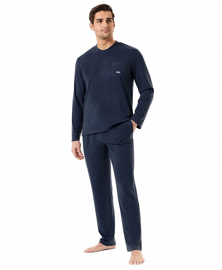 Men's winter pyjamas, long sleeve knitted with round collar