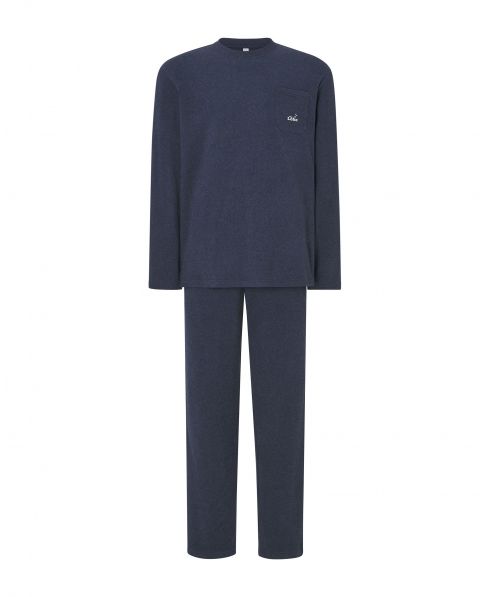 Pijama largo Lohe de hombre, chaqueta lisa manga larga, cuello redondo, pantalón largo liso.