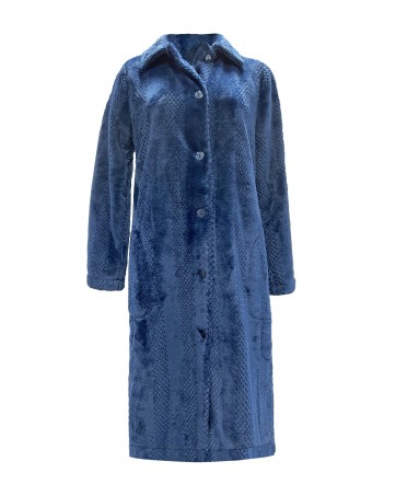 Navy striped jaquard long dressing gown