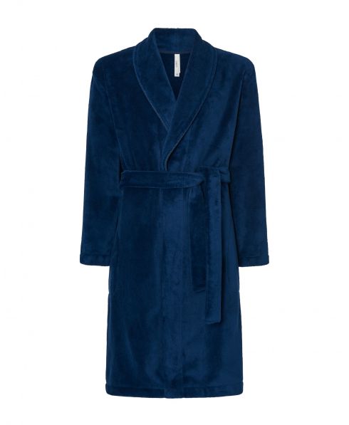 Men's Lohe long dressing gown, long sleeves, plain, long sleeve, with side pockets.