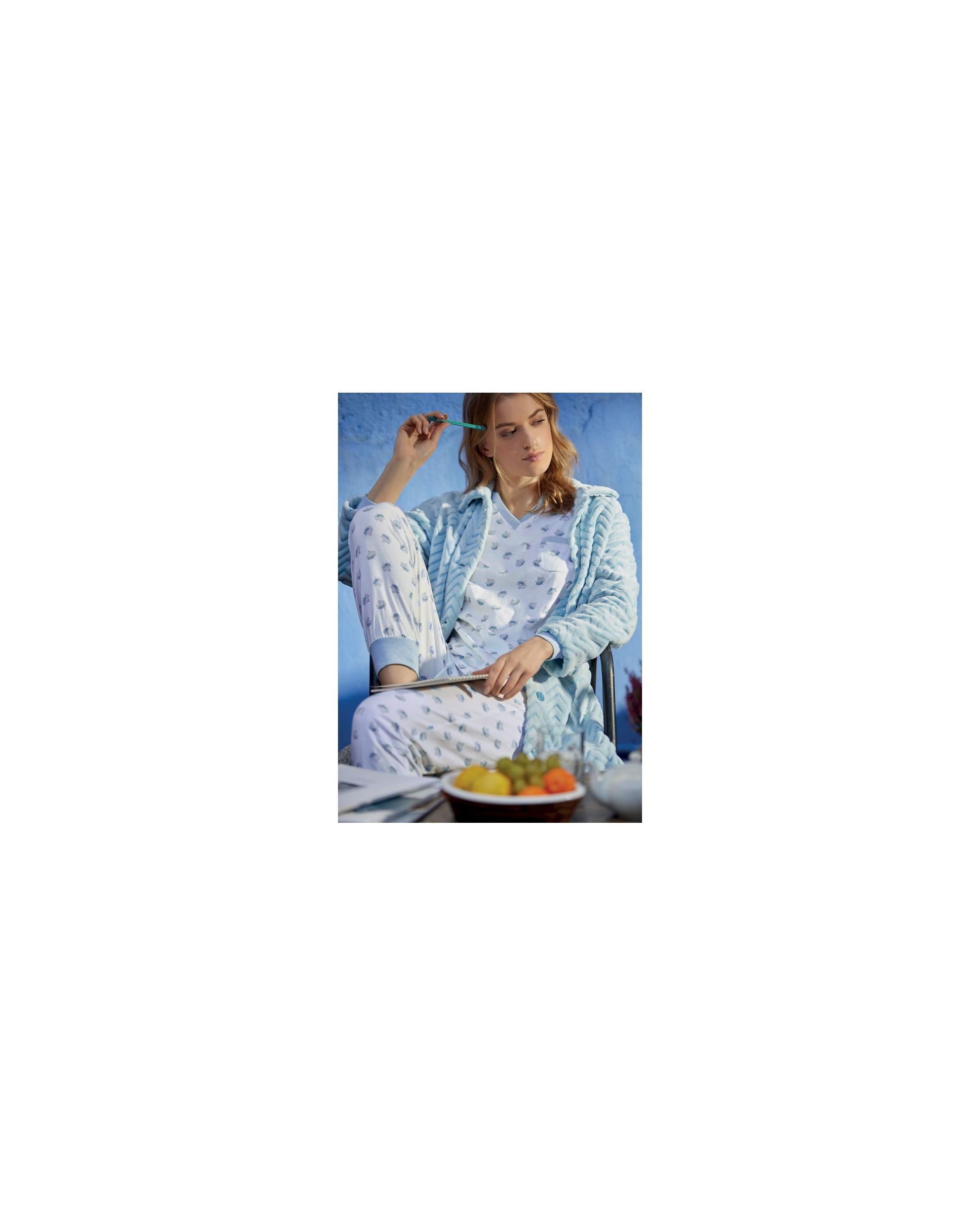 Pijama largo de mujer de algodón estampado de hojas