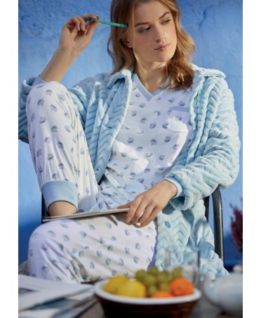 Pijama largo de mujer de algodón estampado de hojas
