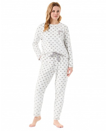 Women's long closed pyjamas in polka dot velvet for winter