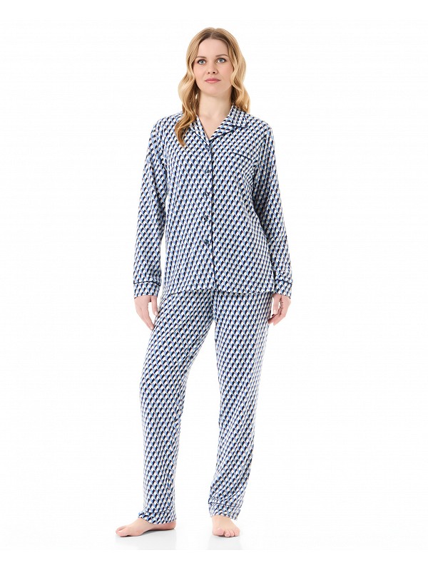 Women's open winter pyjamas with blue diamond print