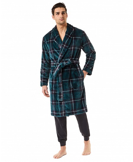 Man in green checkered winter dinner jacket long coat