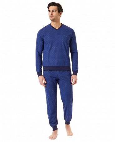 Men's long-sleeved knitted tie-dye pyjamas blue