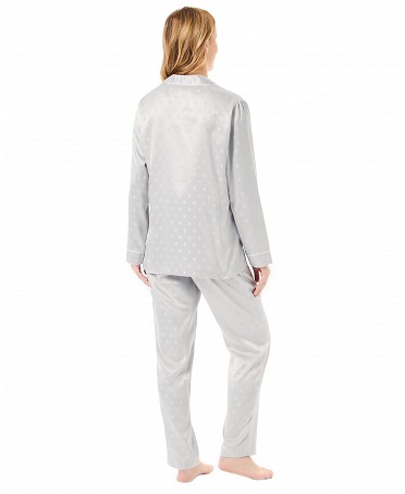 Rear view of women's satin long-sleeved pyjamas for winter