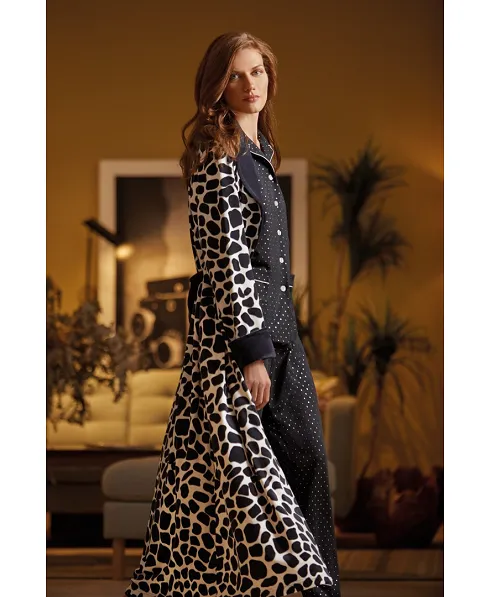 Women's velvet animal print black and white dressing gown