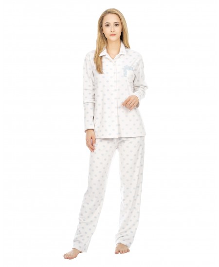 Pijama mujer largo botones manga larga topos