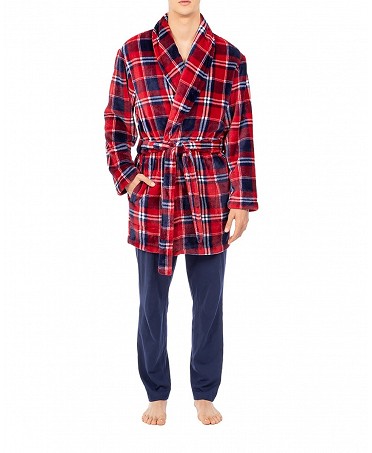 Men's short double-breasted red checkered winter coat