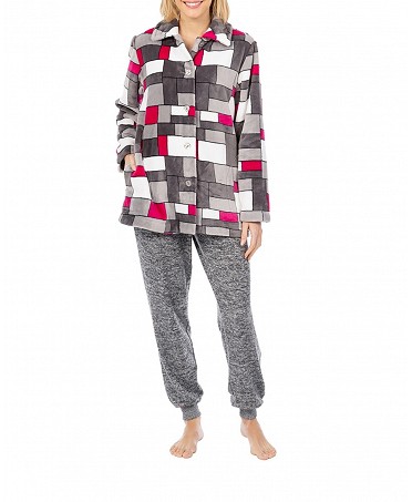 Women's short checked buttoned dressing gown