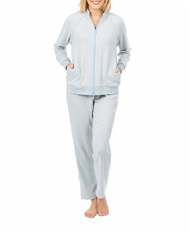 Pijama largo de mujer dos piezas cremallera azul
