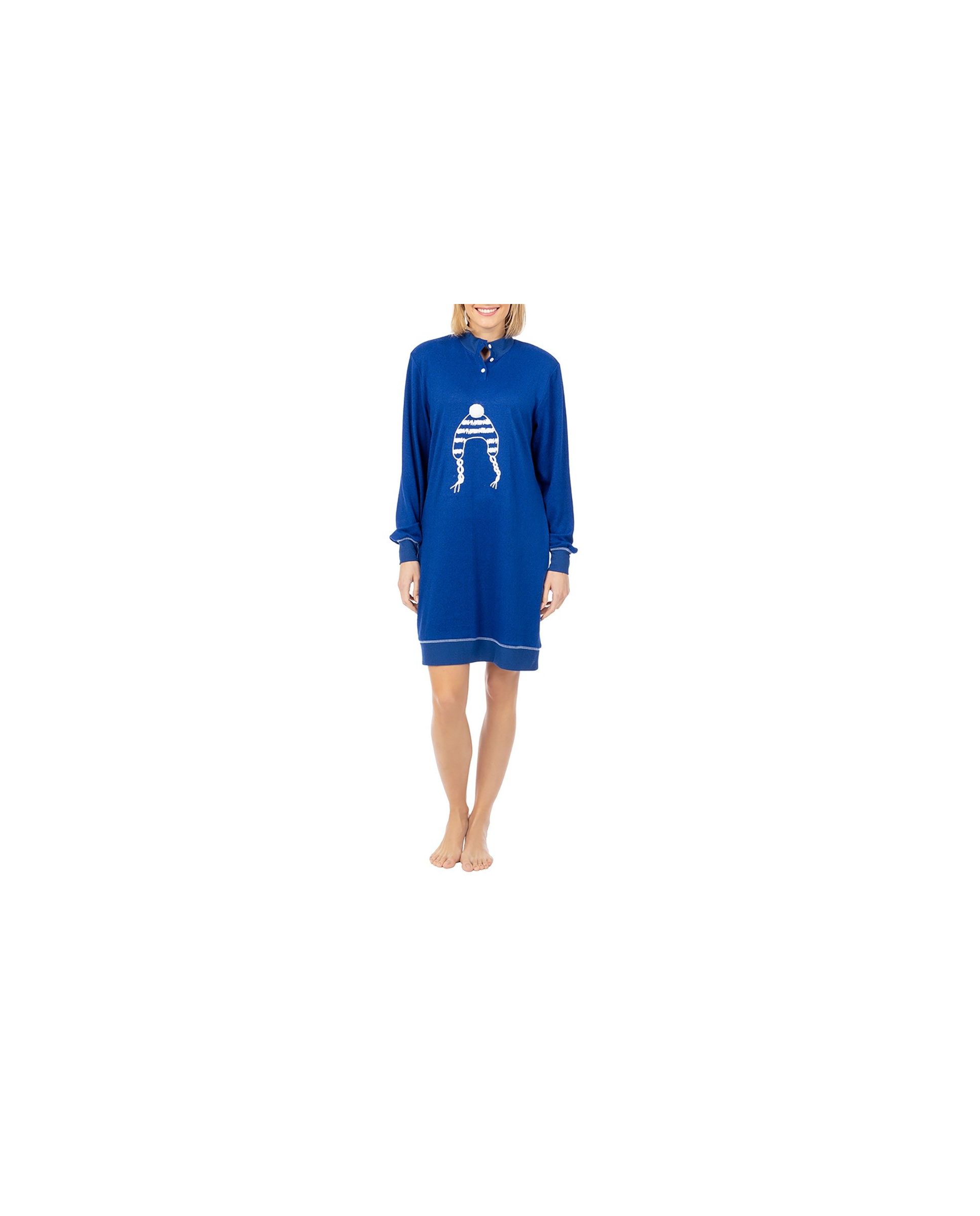 Women's long sleeve short nightdress turtleneck blue