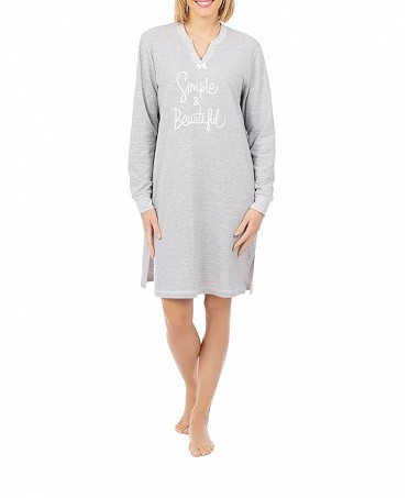 Women's short nightdress with embroidery, long sleeves and elbow patches.