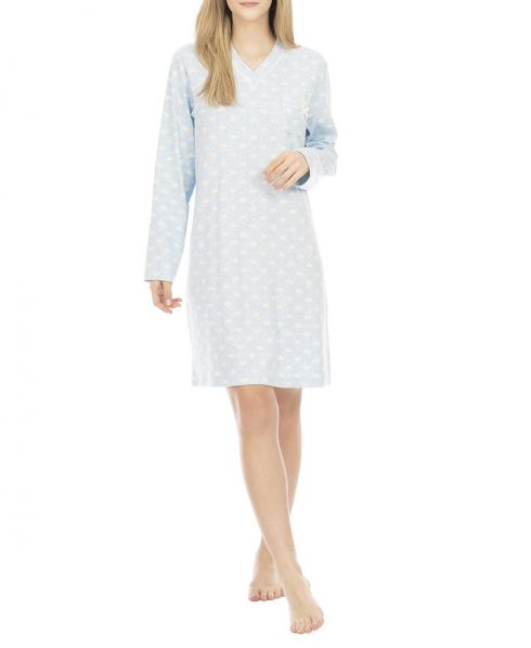 Women's short blue nightdress with polka dot pattern