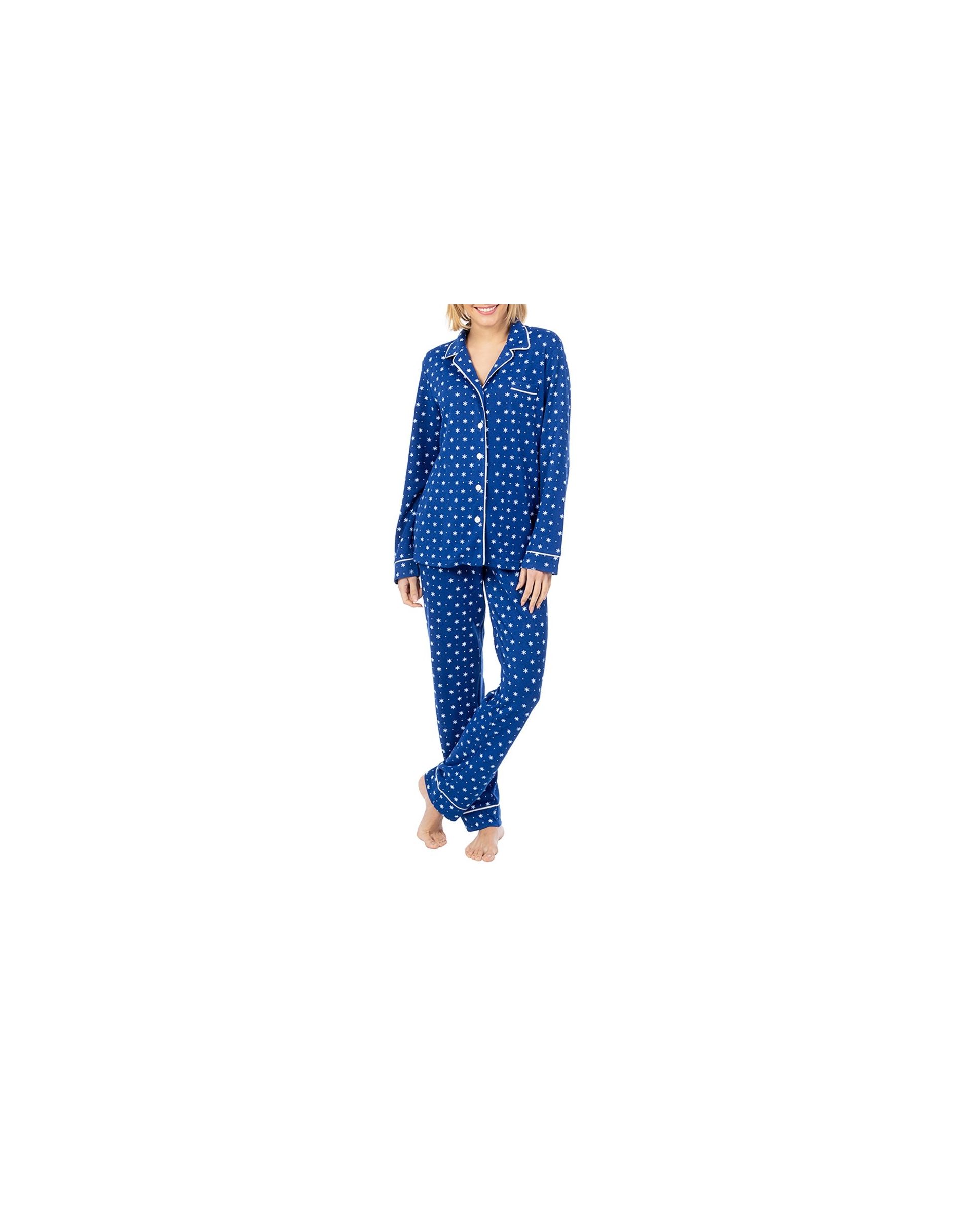 Lohe women's long pyjamas, consisting of long sleeve open jacket with buttons, star print, long trousers.