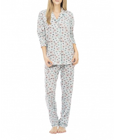 Turquoise floral open two-piece winter pyjamas