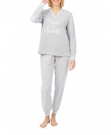 Women's grey striped long sleeve winter pyjamas