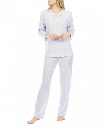 Pijama manga larga de mujer círculos azul
