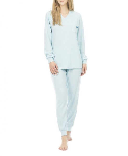 Pijama largo de invierno mujer de canalé azul