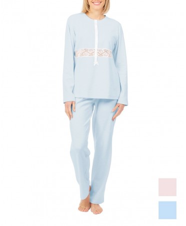 Pijama lencero celeste largo con puntillas