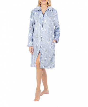 Women's long winter dressing gown with zip and star design