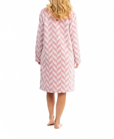 Woman in zigzag long buttoned dressing gown