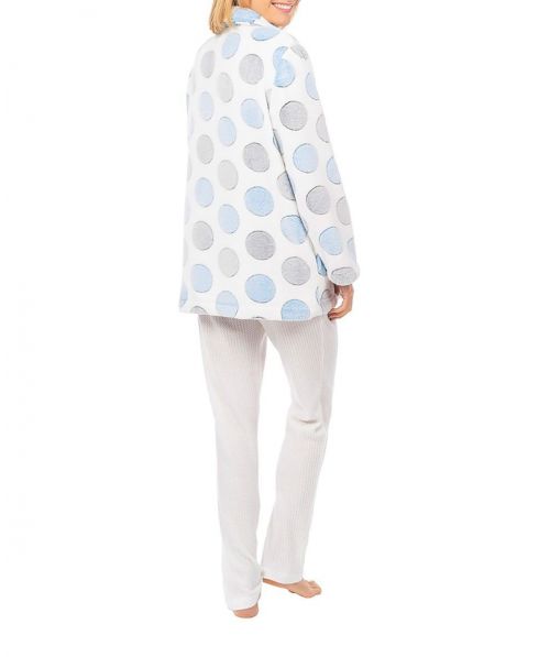 Woman with short dressing gown winter flannel circles sky blue