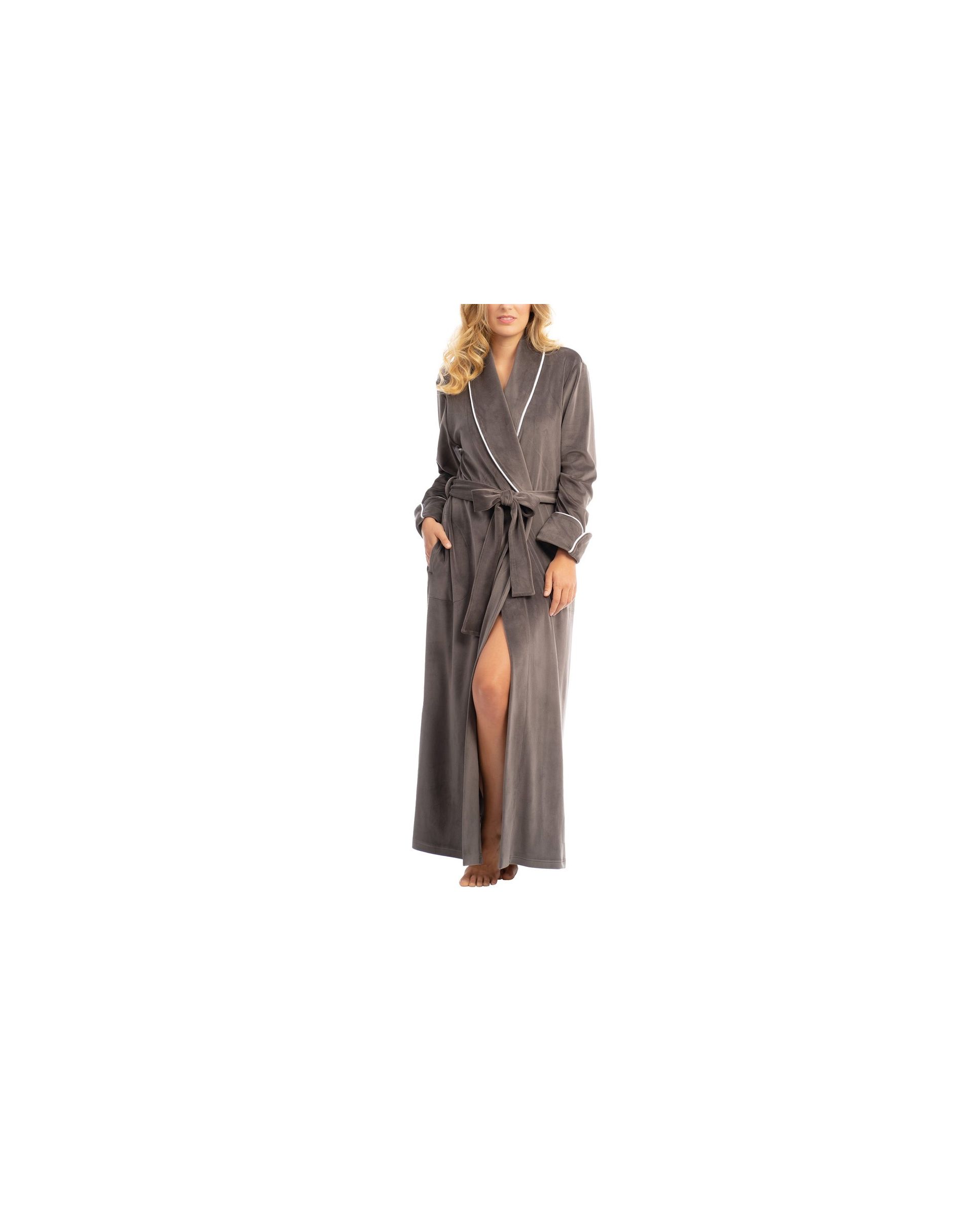 Stylish women's long velvet knotted robe with pockets for winter