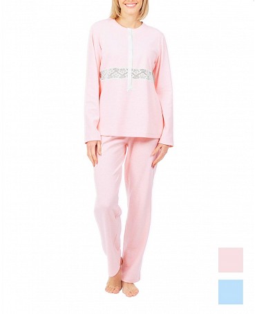 Pijama lencero rosa largo con puntillas