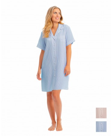 Women's short summer nightgown with striped print in light blue colour