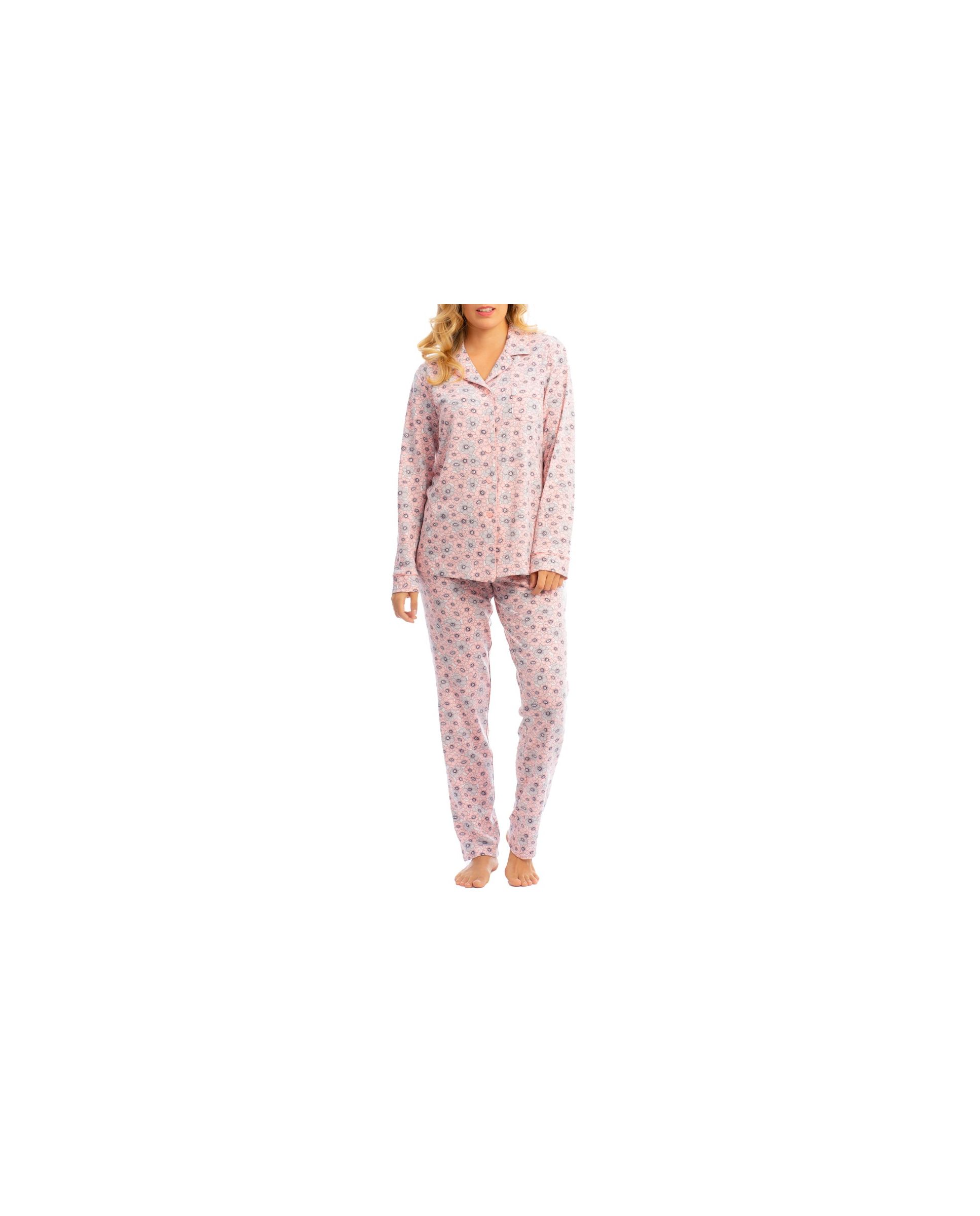 Pijama largo de invierno de mujer de flores rosas abierto