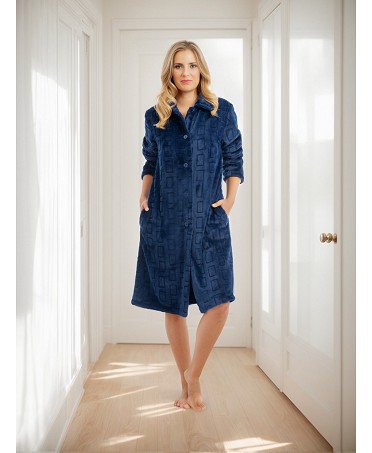 Long sleeve checked buttoned dressing gown for winter