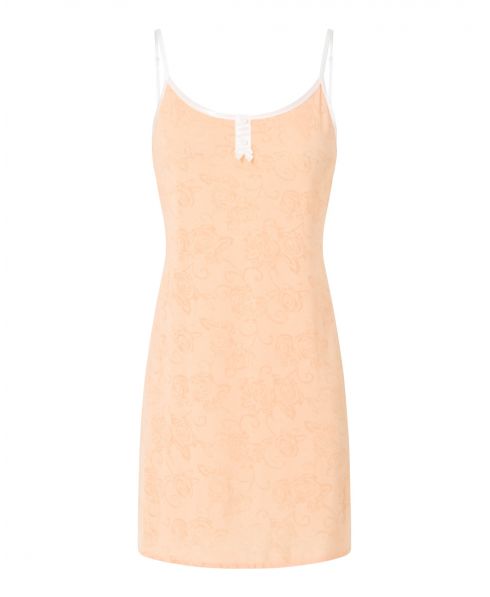 Women's short nightdress, devoré fabric, round neck with buttons and thin straps.