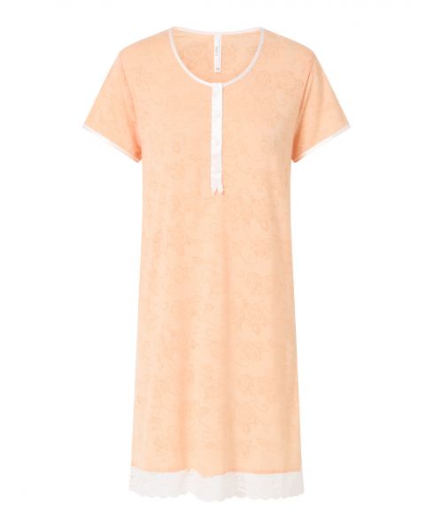 Lohe women's short nightdress, devoured fabric, round neck with buttons, short sleeves.