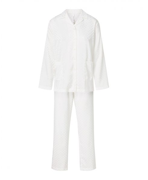 Pijama largo de mujer, estampado jacquard, chaqueta abierta con botones, bolsillos y pantalón largo.