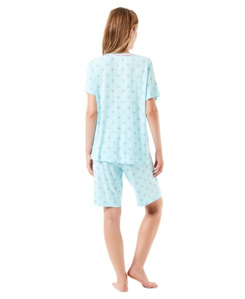 Rear view of women's summer pyjamas in shades of green with small cactuses