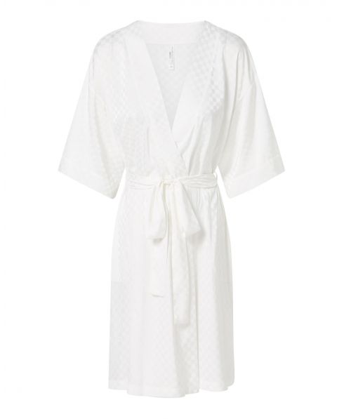Ivory jacquard short summer coat with pockets, double breasted
