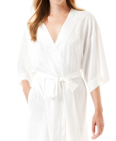 Ivory jacquard double-breasted French-sleeved summer dressing gown