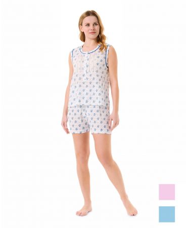 Women's sleeveless pyjamas with wildflower print for summer