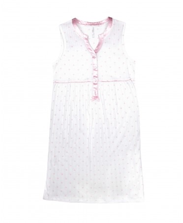 Back view of the short sleeved summer nightgown with pink hearts print