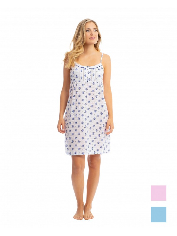 Short summer nightgown with blue flower print straps
